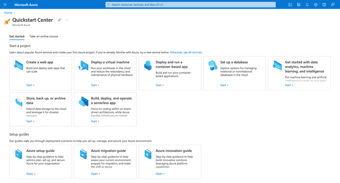 initial Azure page